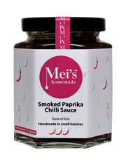 Mei's Homemade Smoked Paprika Chilli Sauce in 8oz jar. A chilli sauce crosses between African peri-peri and Turkish  ezme chilli dip.