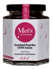 Mei's Homemade Smoked Paprika Chilli Sauce in 8oz jar. A chilli sauce crosses between African peri-peri and Turkish  ezme chilli dip.