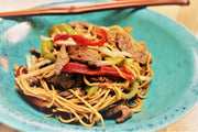 Stir-fried boodles with black bean beef 